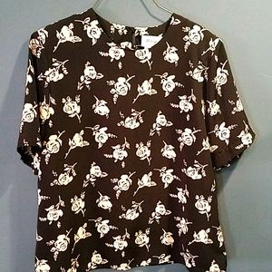 Worthington Petite Floral Rosette Print Blouse PL Vintage